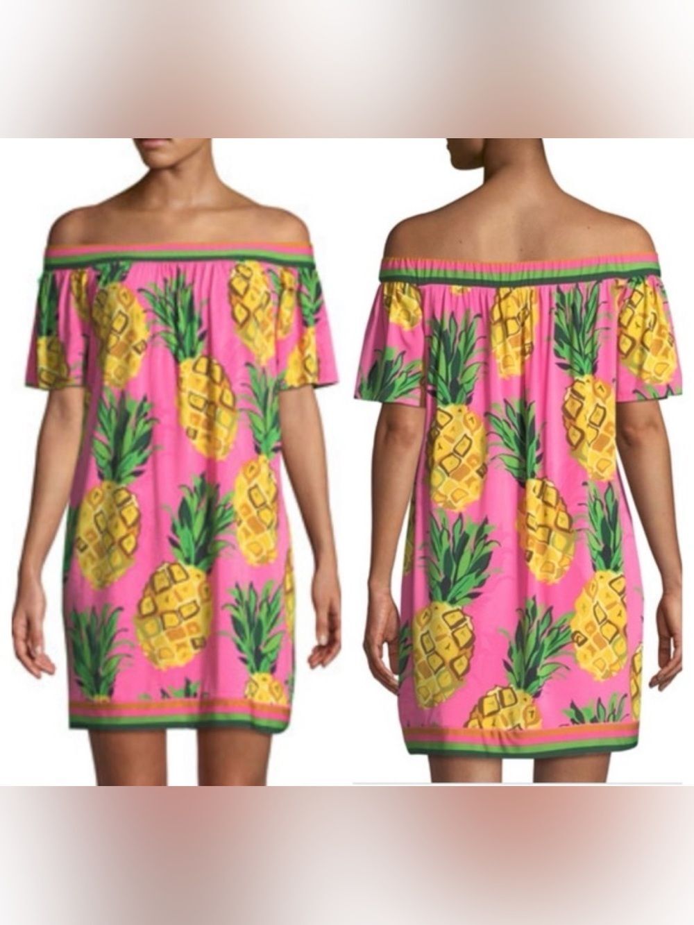 Trina Turk Kelso Off Shoulder Pineapple Dress M